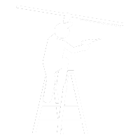 a white icon of an individual up a ladder installing materials